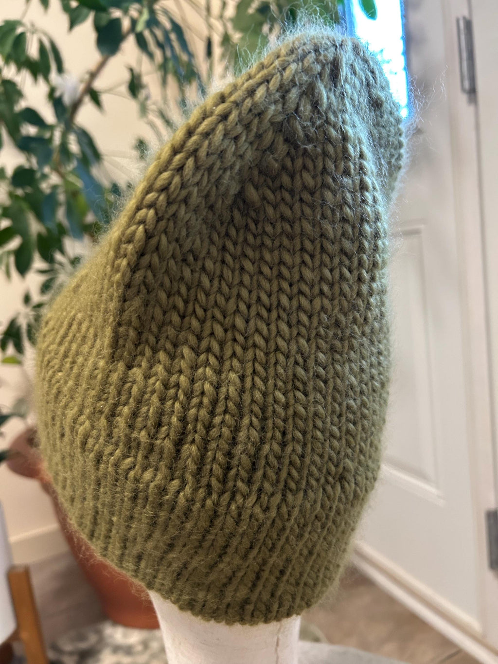 Hand Knit Merino Wool Beanie: Moss Green Double Brim Toque