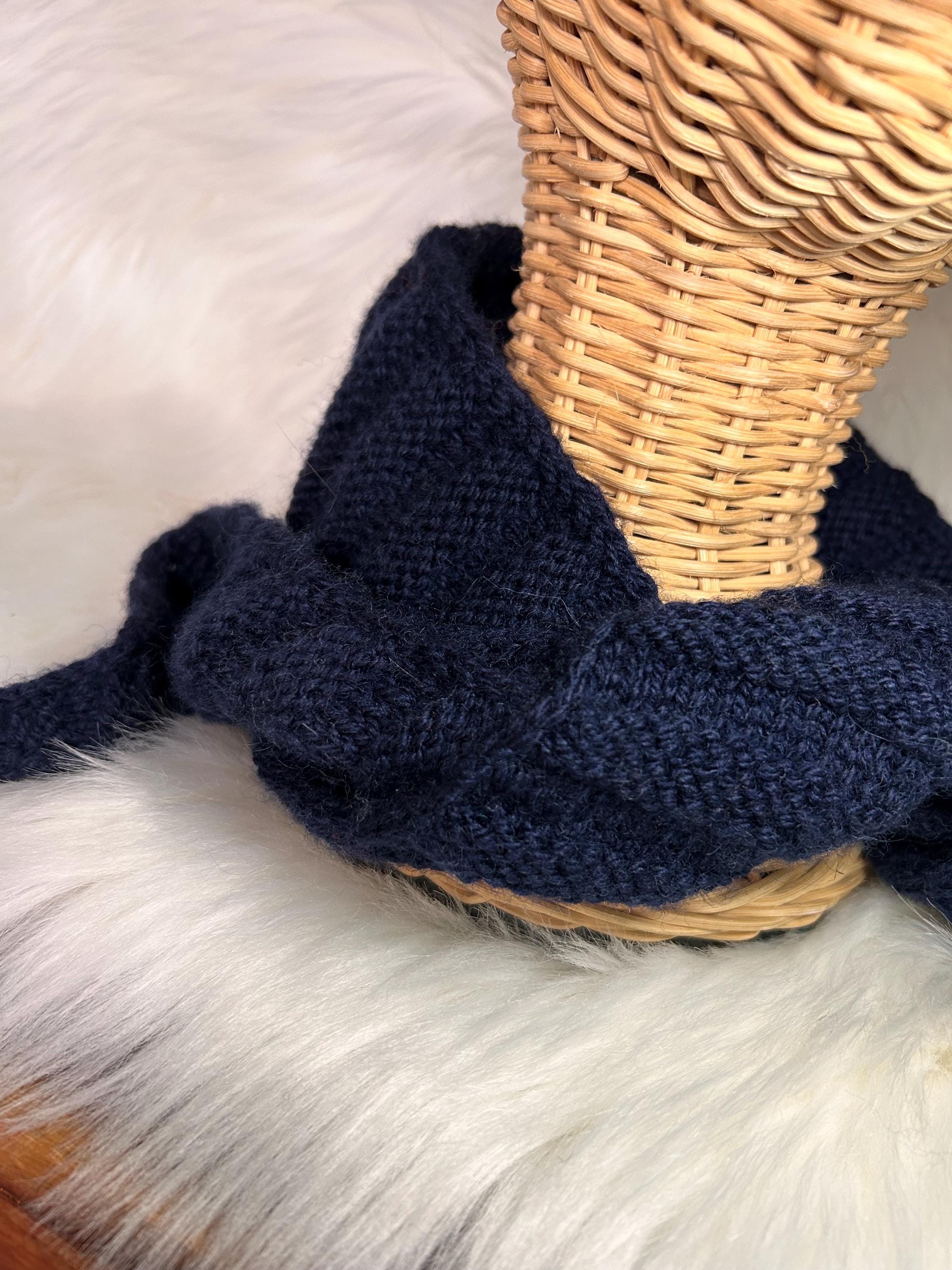 Hand Knit Wool Mini Scarf, Blue Neck Warmer