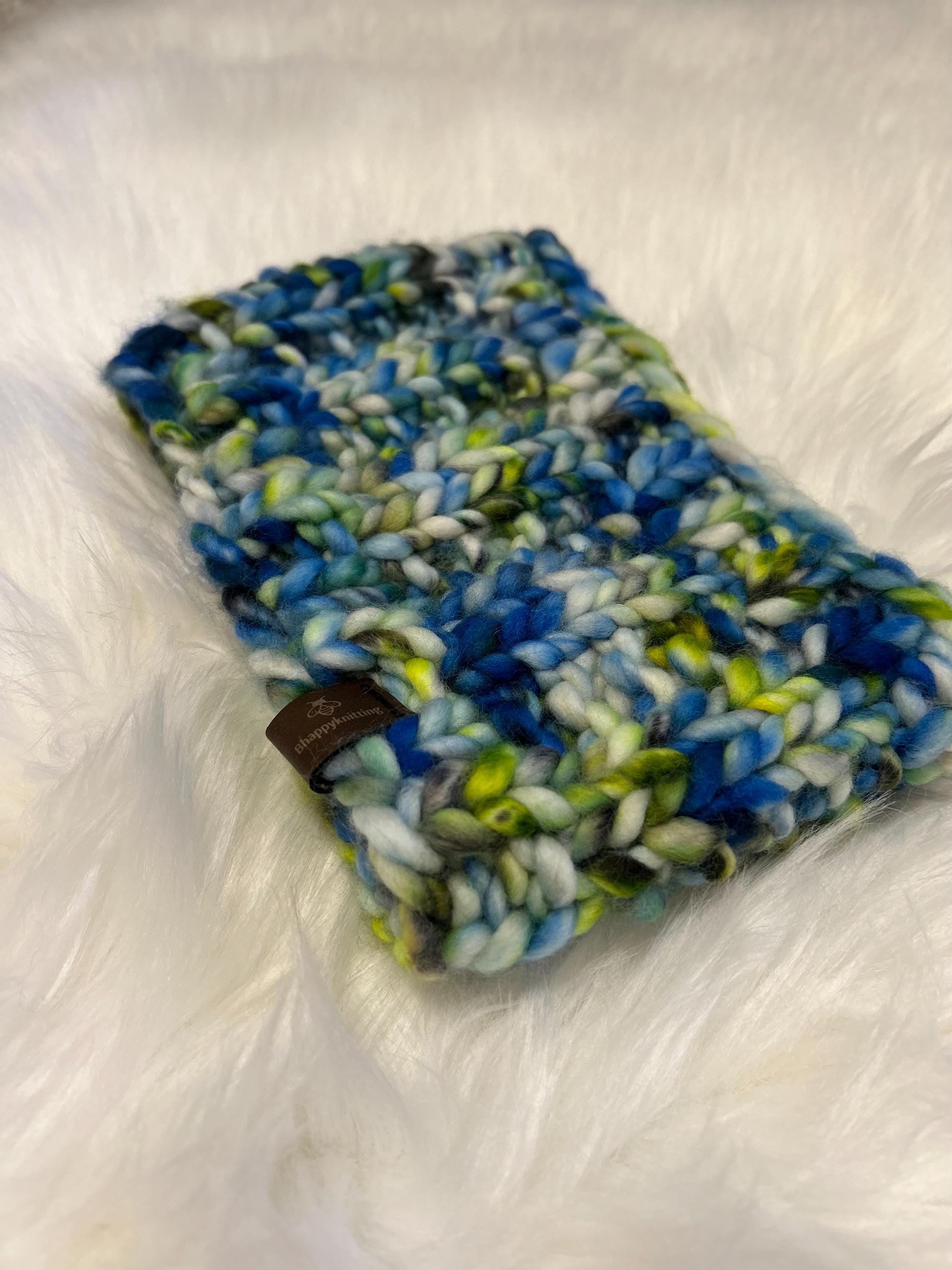 Adult size headband, Handknit, blue white multi colour, Winterwear, messy bun, wool, winter accessory