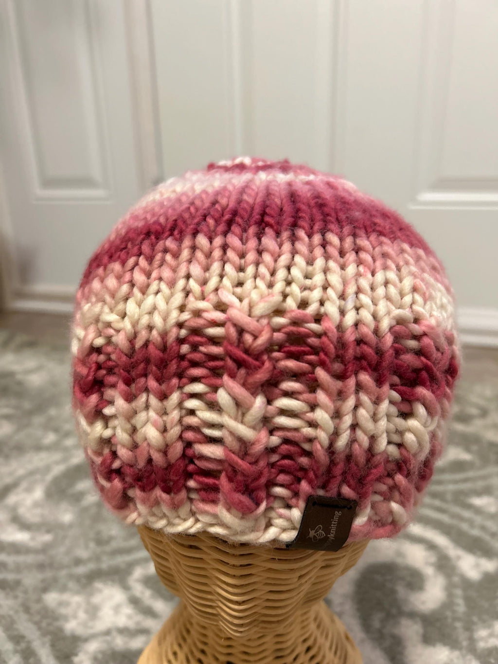 Hand Knit Merino Wool Beanie: Pink Textured Toque, valentines gift
