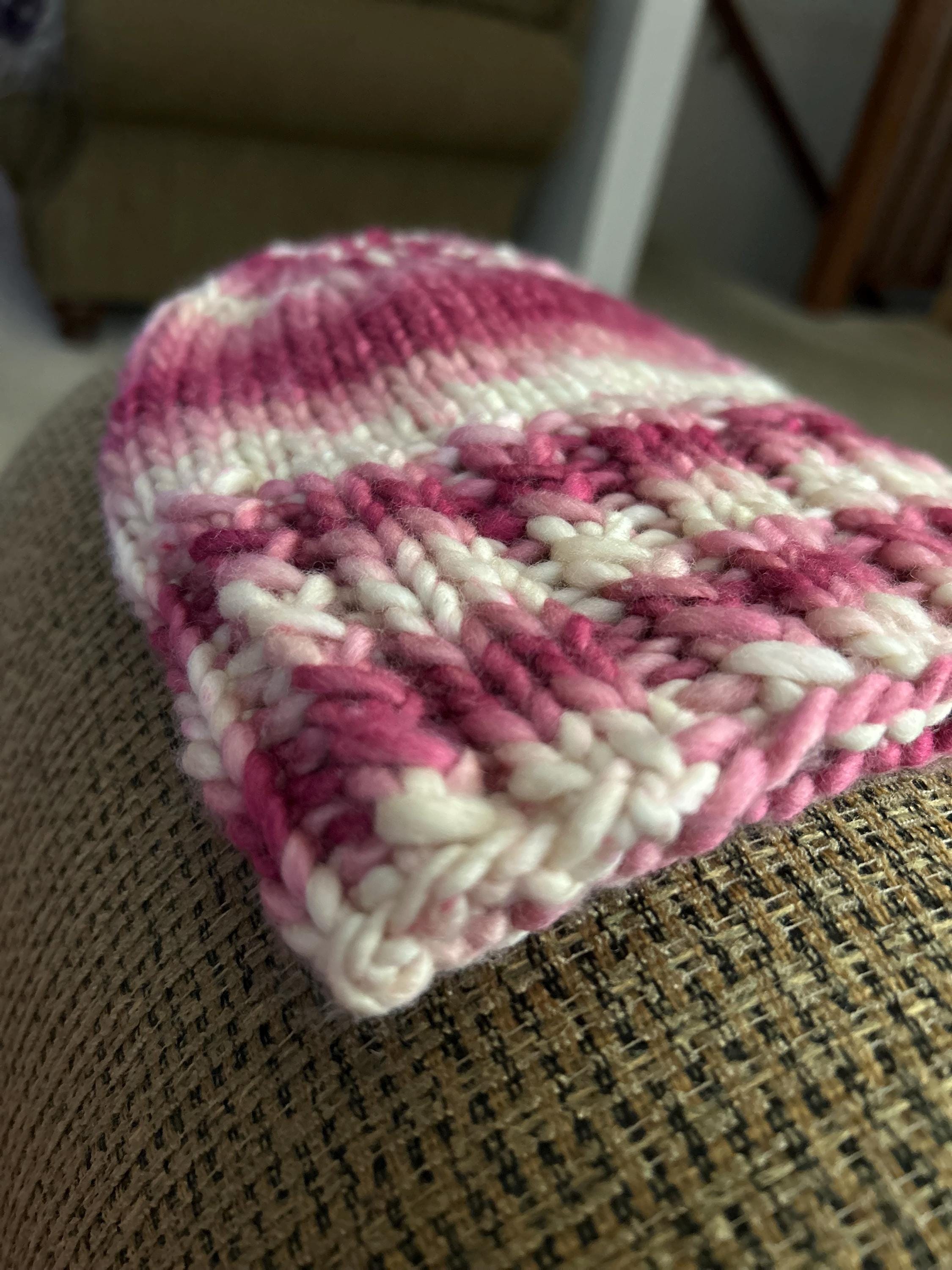 Hand Knit Merino Wool Beanie: Pink Textured Toque, valentines gift