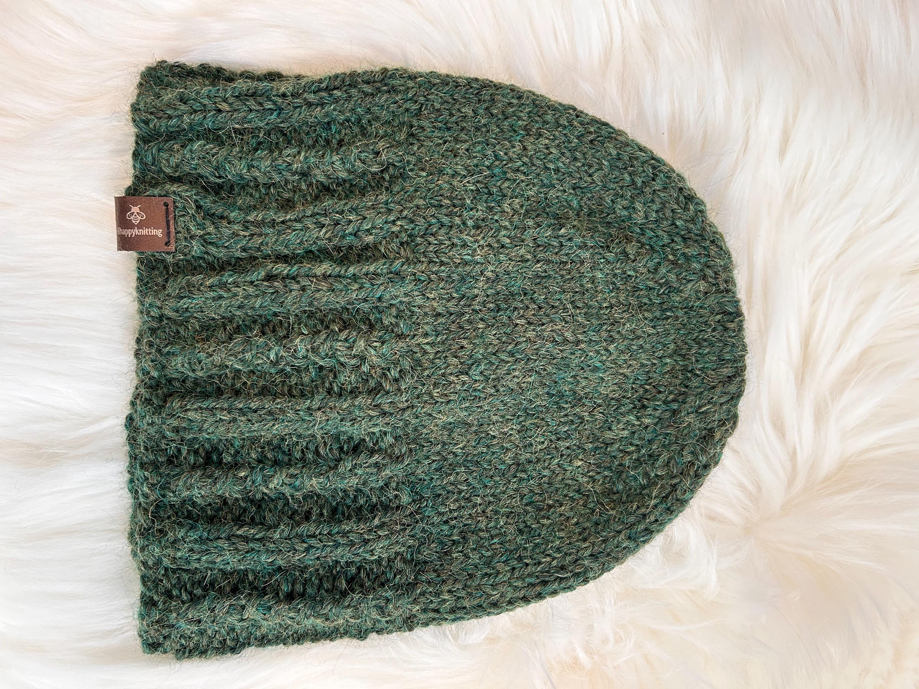 Hand Knit Wool Beanie: Forest Green Textured Toque