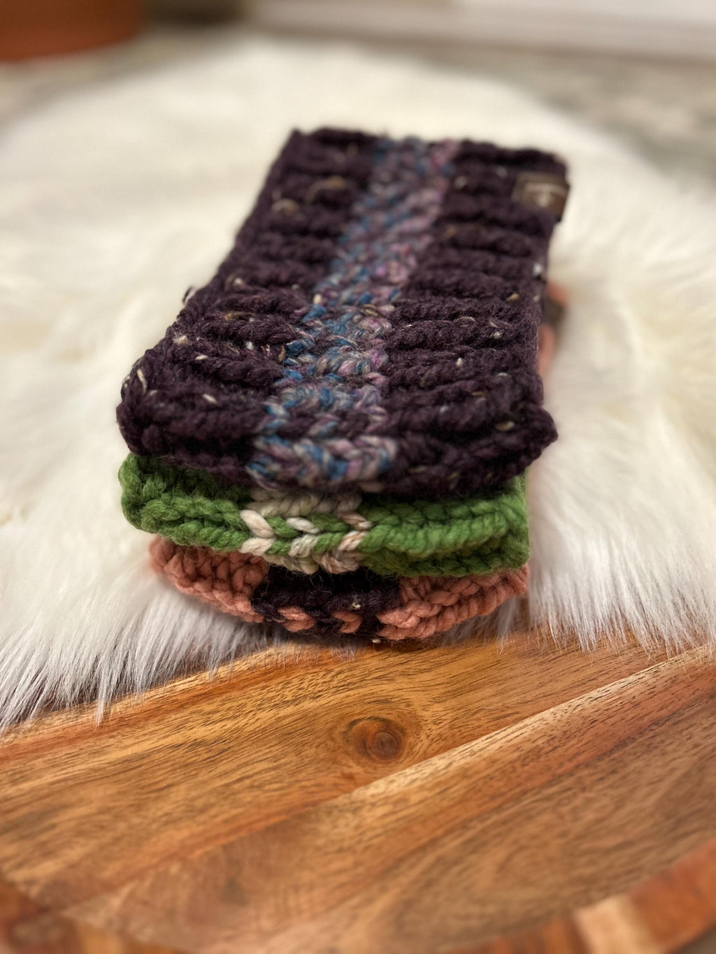Chunky Knit Ear Warmer Headband: Wool Blend, Messy Bun Knitwear