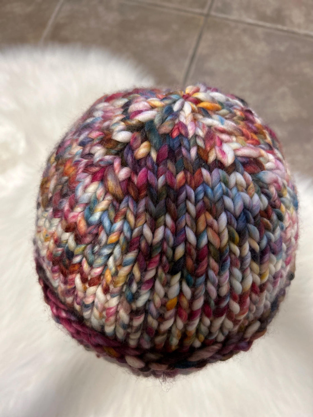 Hand Knit Merino chunky Wool toque: red colour Winter Hat, folded brim