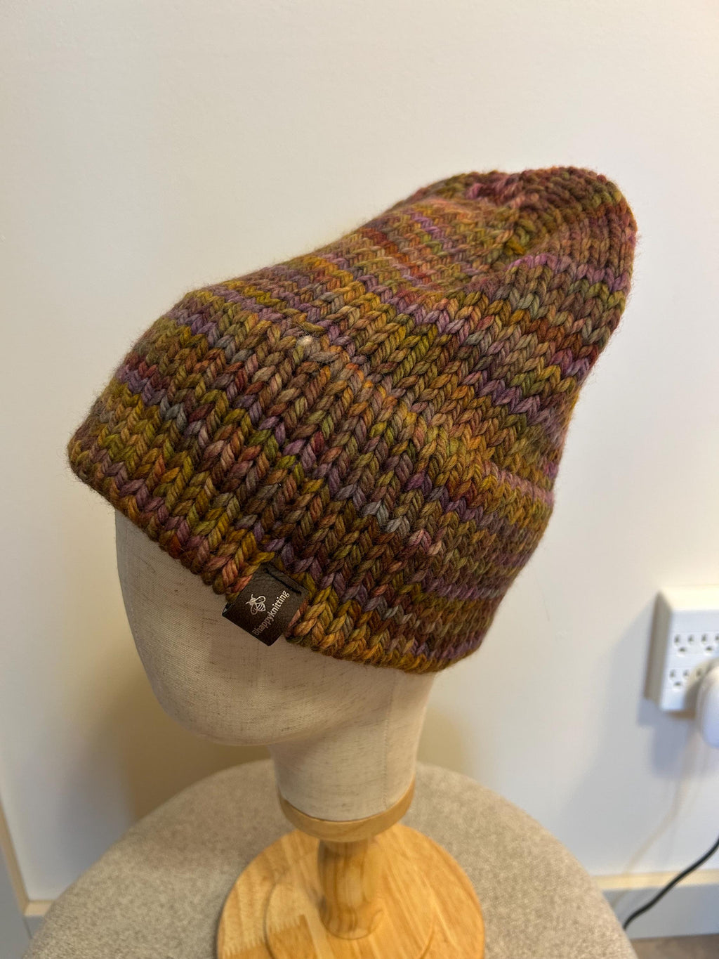 Hand Knit Merino Wool Beanie: Double Brim high top hat for men or women, soft cozy warm winter toque, multi colour brown toque,  gift