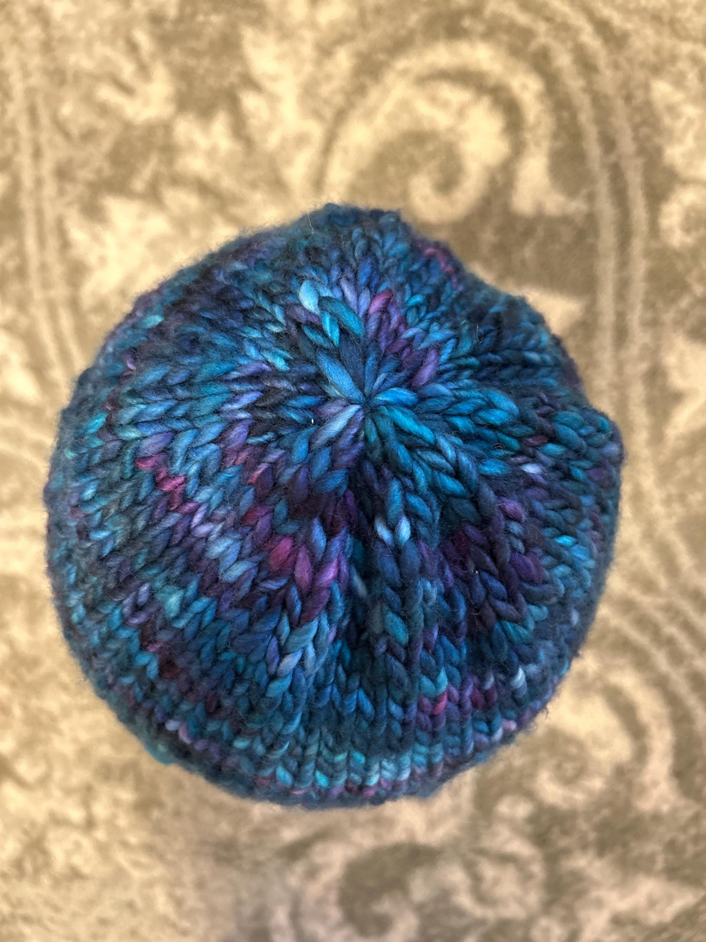 Hand Knit Merino Wool Beanie, Blue Purple Toque