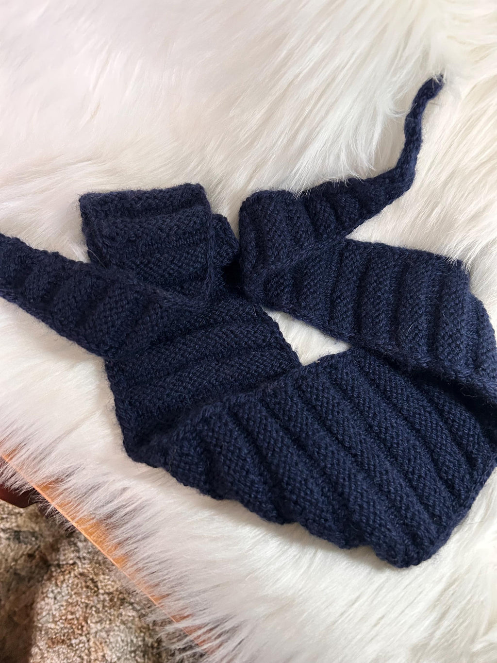 Hand Knit Wool Mini Scarf, Blue Neck Warmer