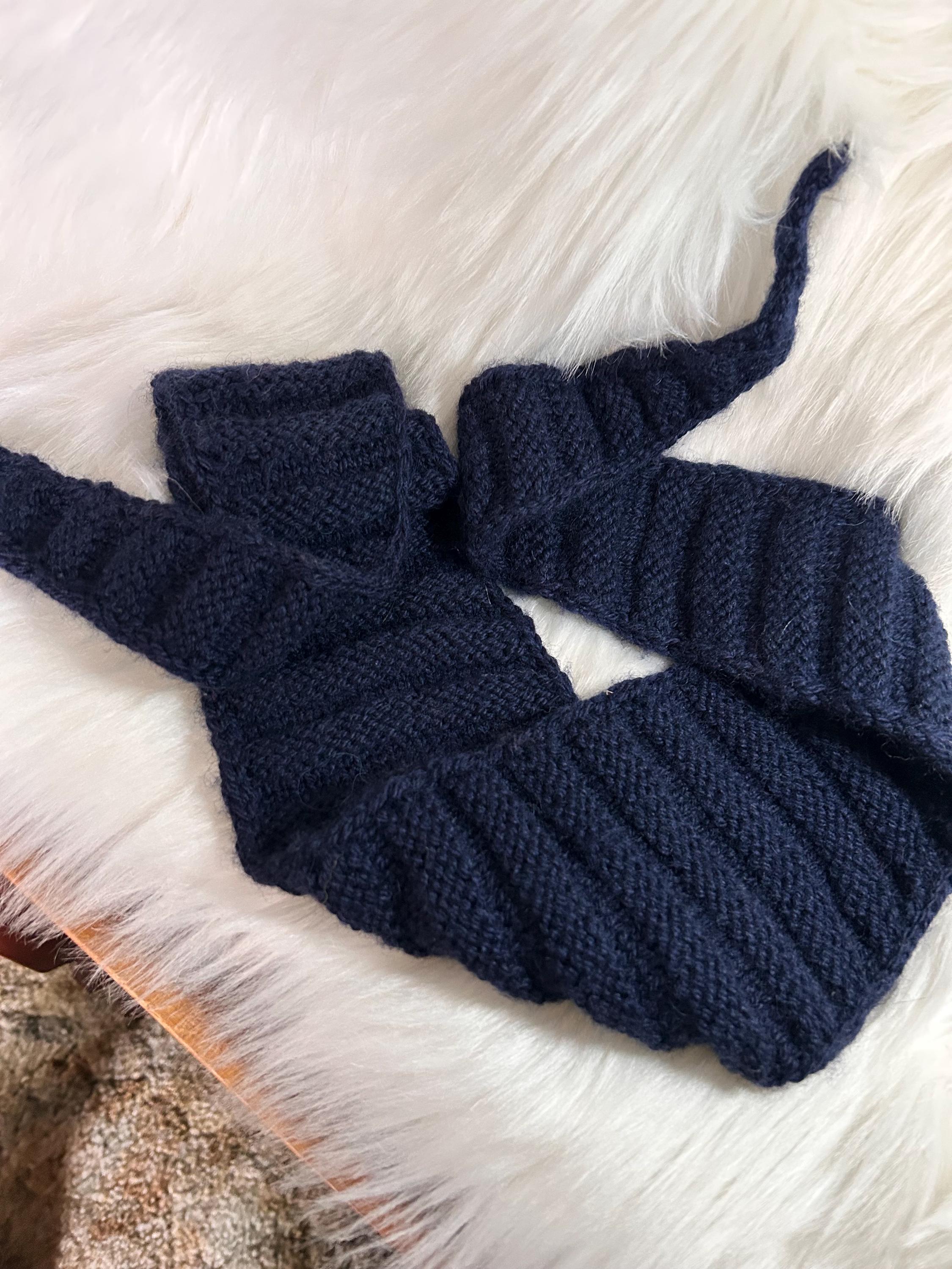 Hand Knit Wool Mini Scarf, Blue Neck Warmer
