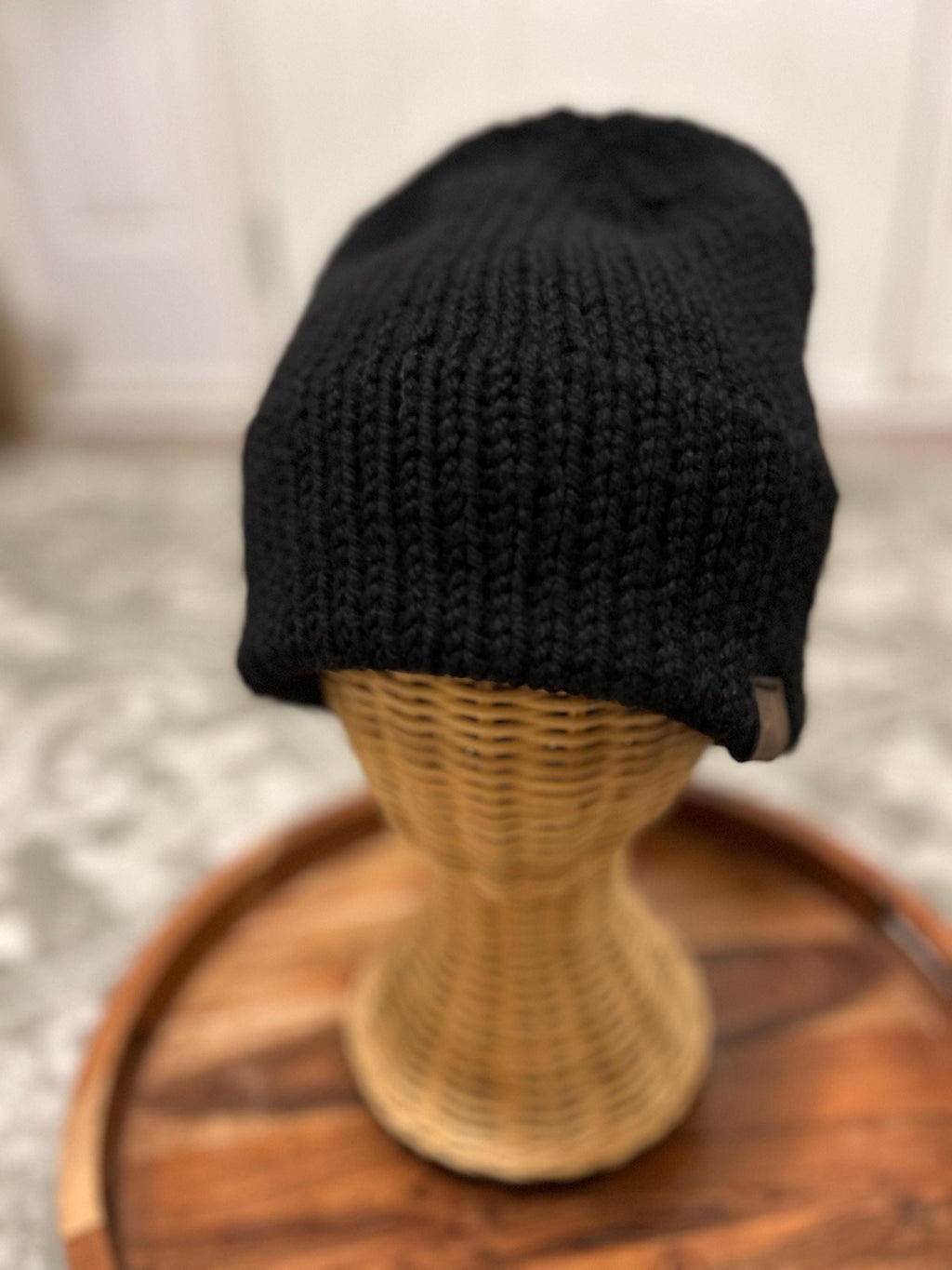 Luxury Black Merino Wool Knit Beanie: Double Brim, Unisex