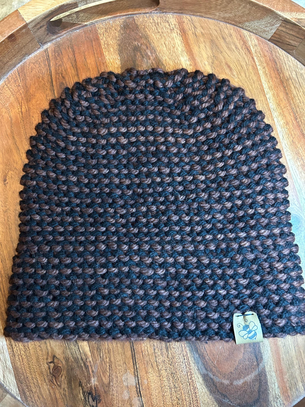 Hand Knit Merino Wool Beanie: Unisex Brown Textured Toque