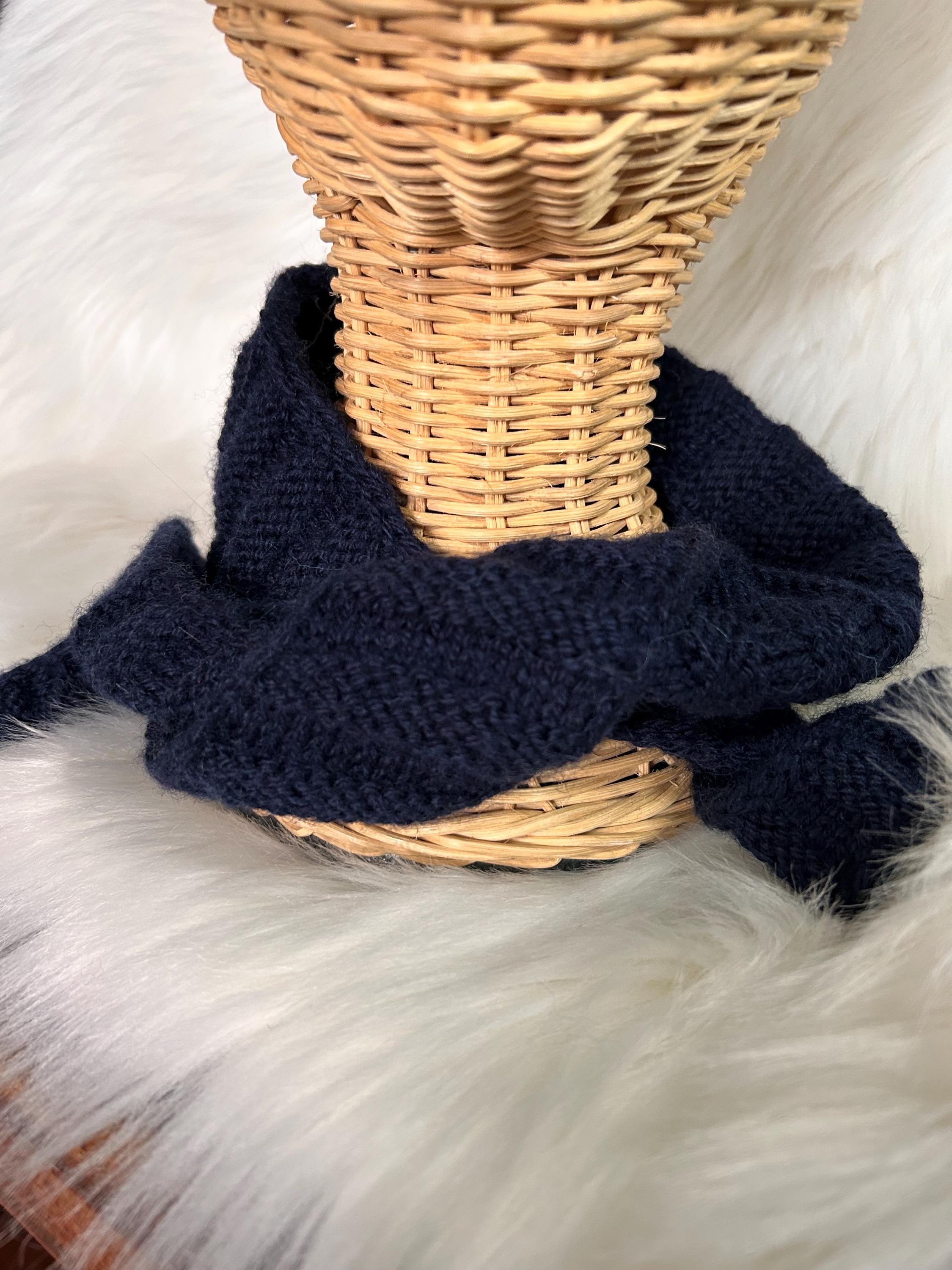 Hand Knit Wool Mini Scarf, Blue Neck Warmer