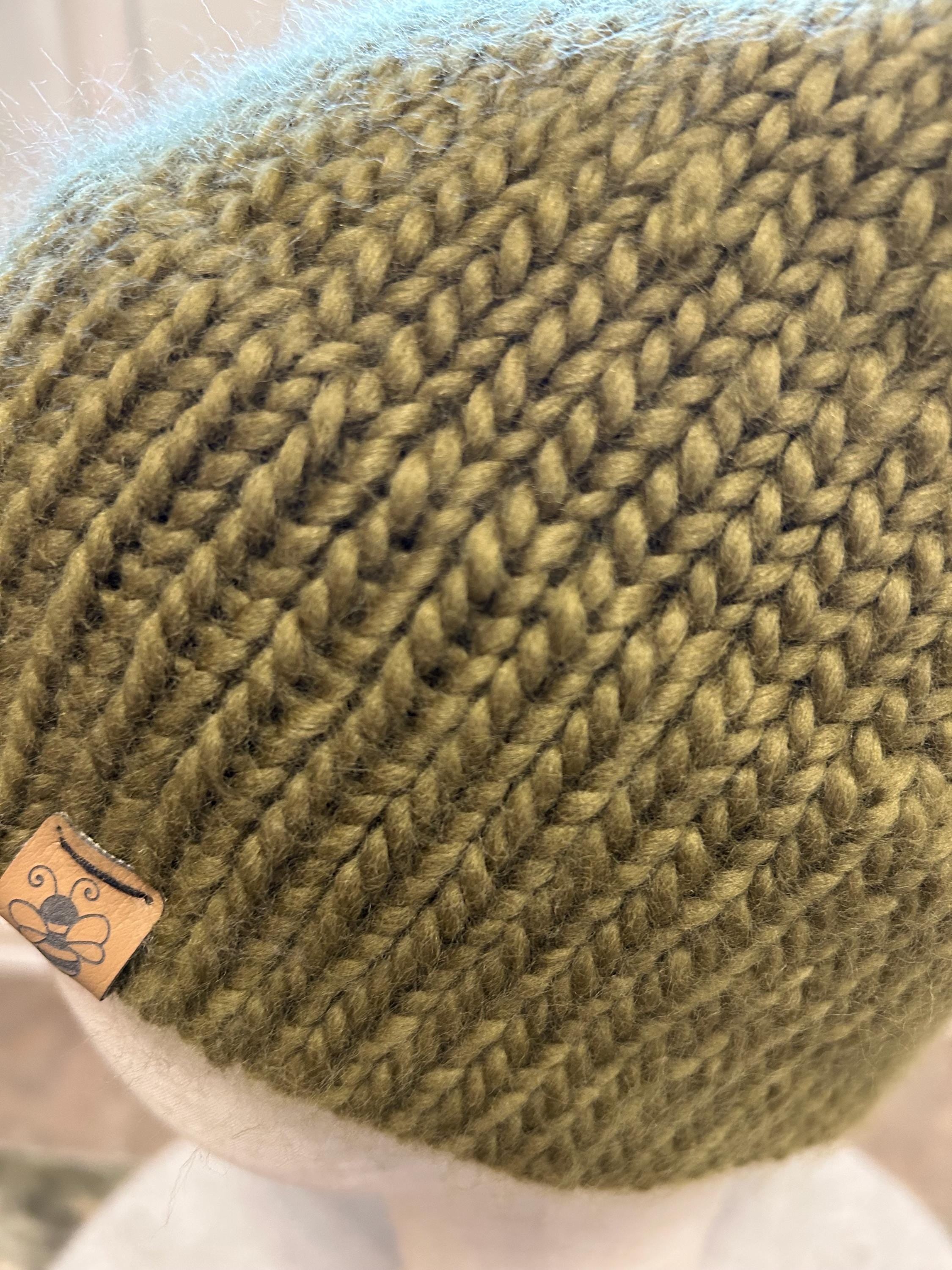 Hand Knit Merino Wool Beanie: Moss Green Double Brim Toque