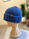 Handmade Royal Blue Peruvian Wool Beanie: Chunky Knit Folded Brim
