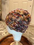 Hand Knit Merino Wool Beanie: Blue Red Multi Colour Toque
