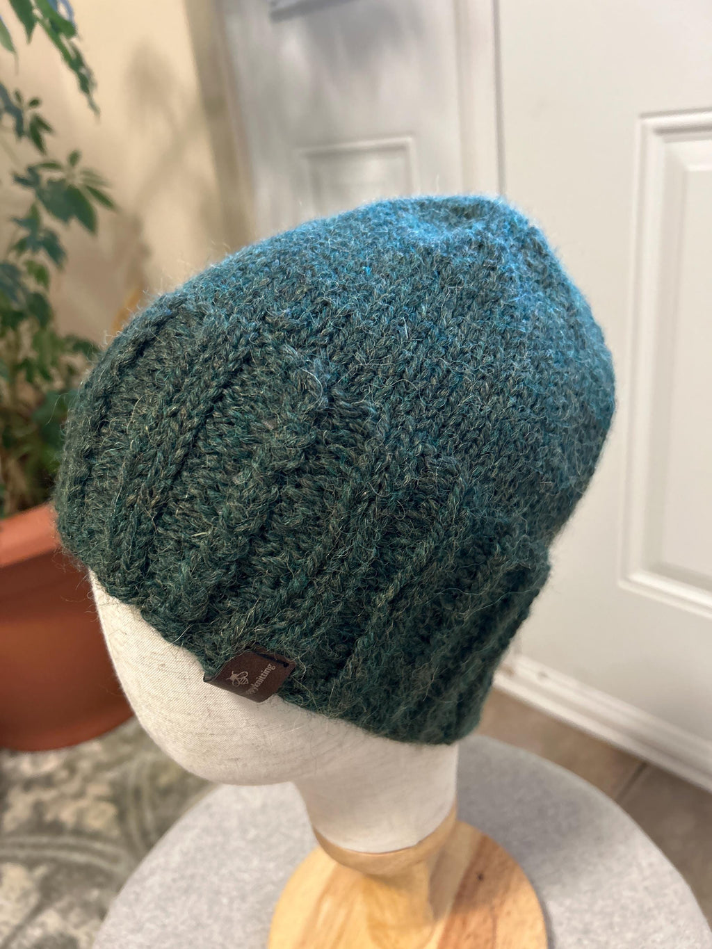 Hand Knit Wool Beanie: Forest Green Textured Toque