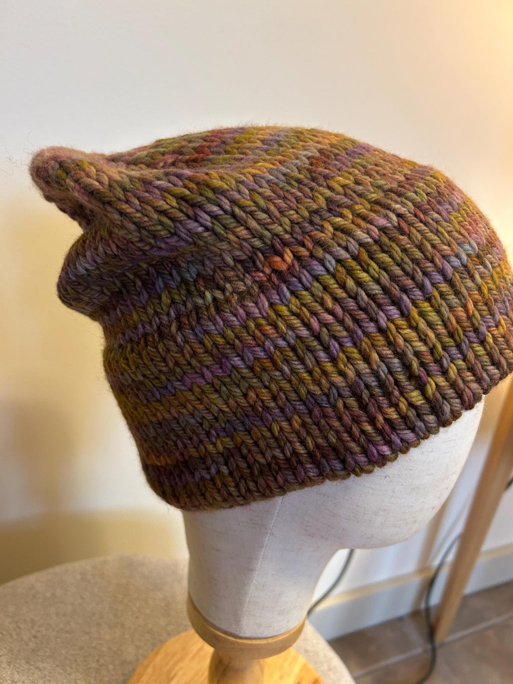 Hand Knit Merino Wool Beanie: Double Brim high top hat for men or women, soft cozy warm winter toque, multi colour brown toque,  gift