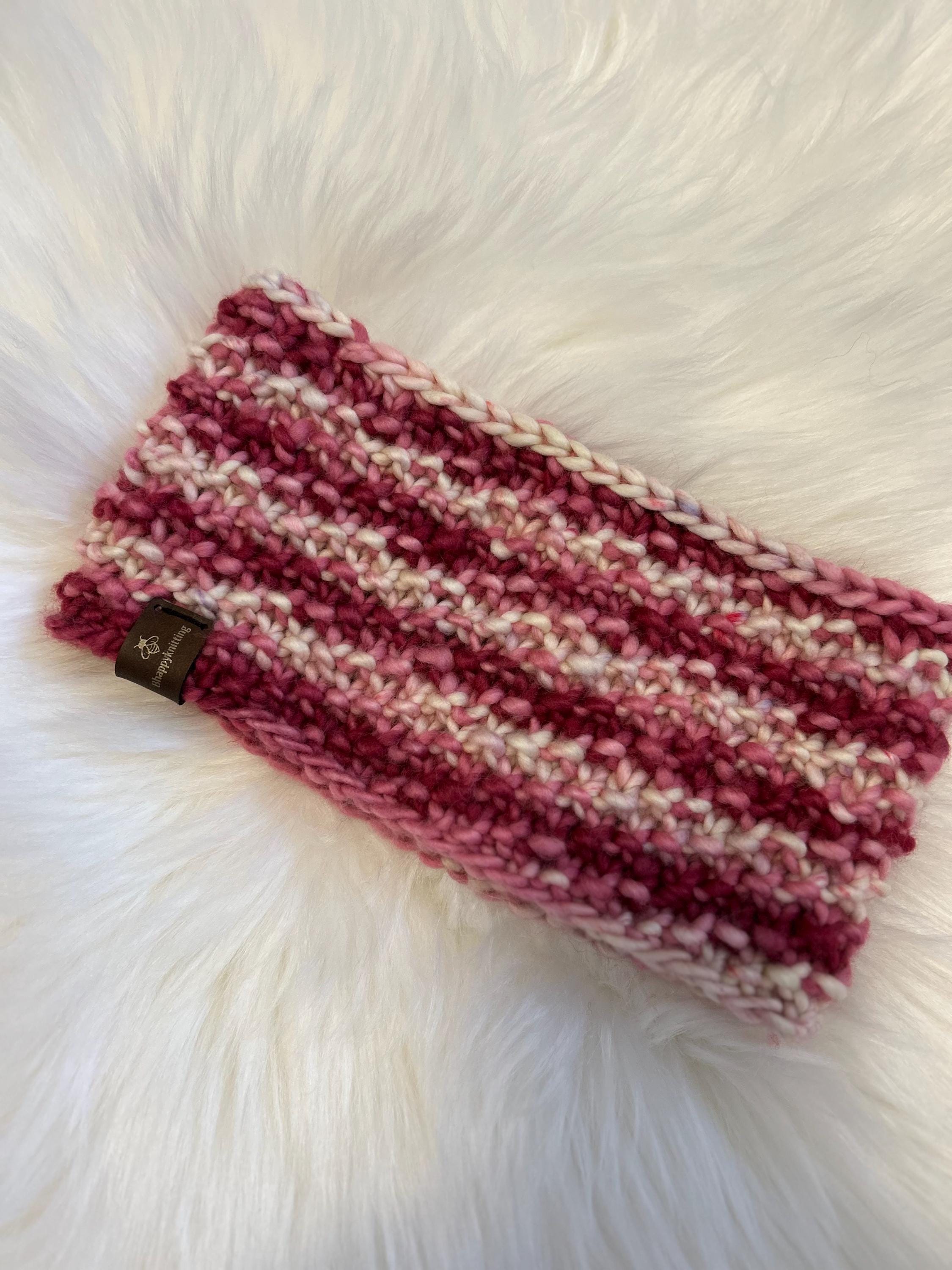Handmade Knit Wool Ear Warmer Headband - Pink & White, valentines gift