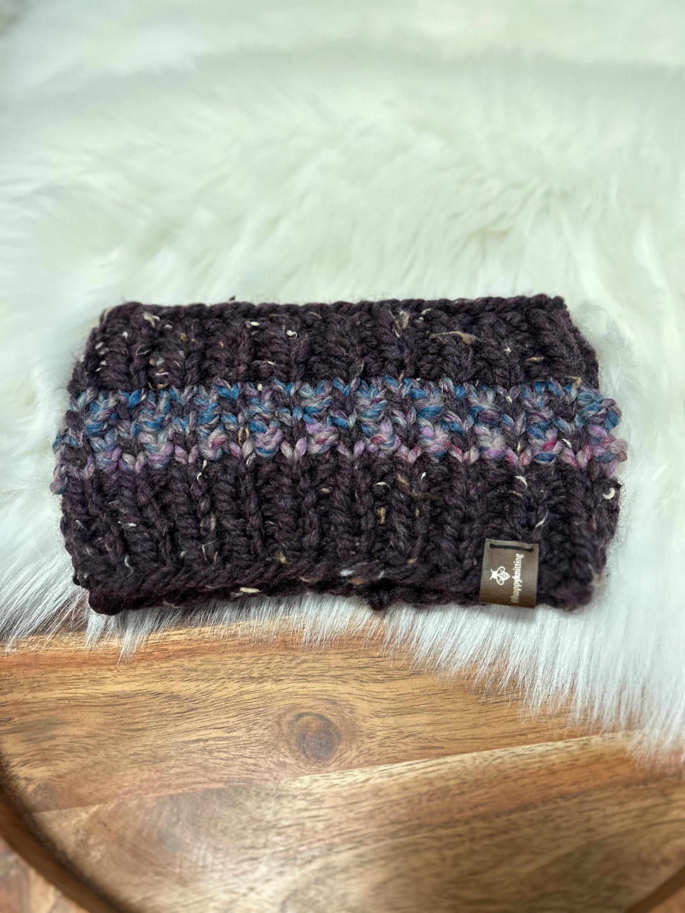 Chunky Knit Ear Warmer Headband: Wool Blend, Messy Bun Knitwear