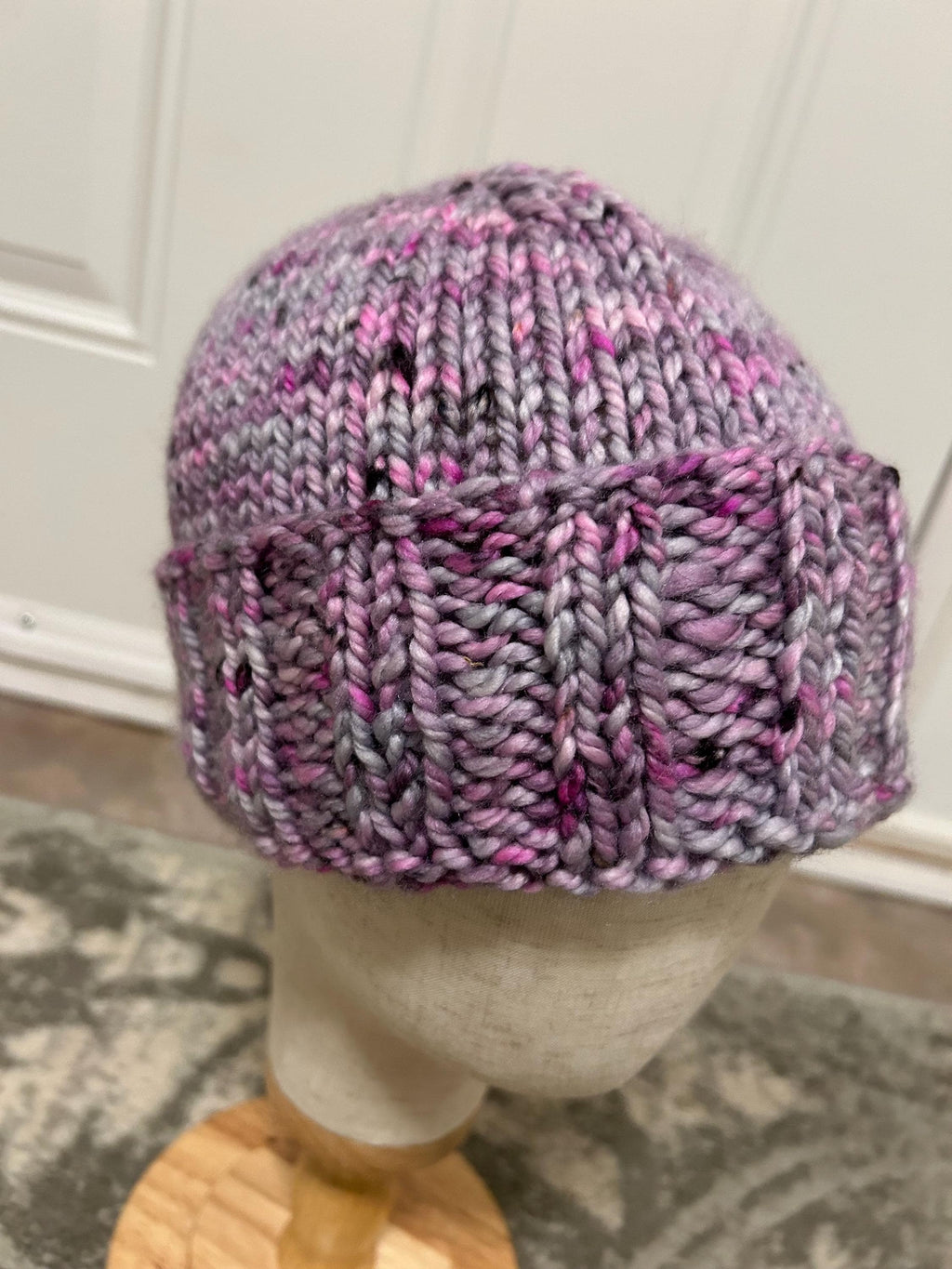Hand Knit Merino Wool toque: pink Speckled spring Hat