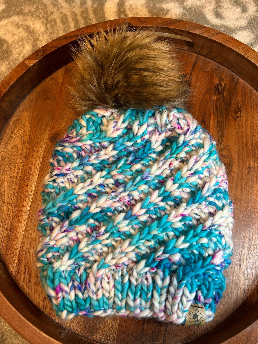 Hand Knit Merino Wool Beanie: Removable Faux Fur Pompom