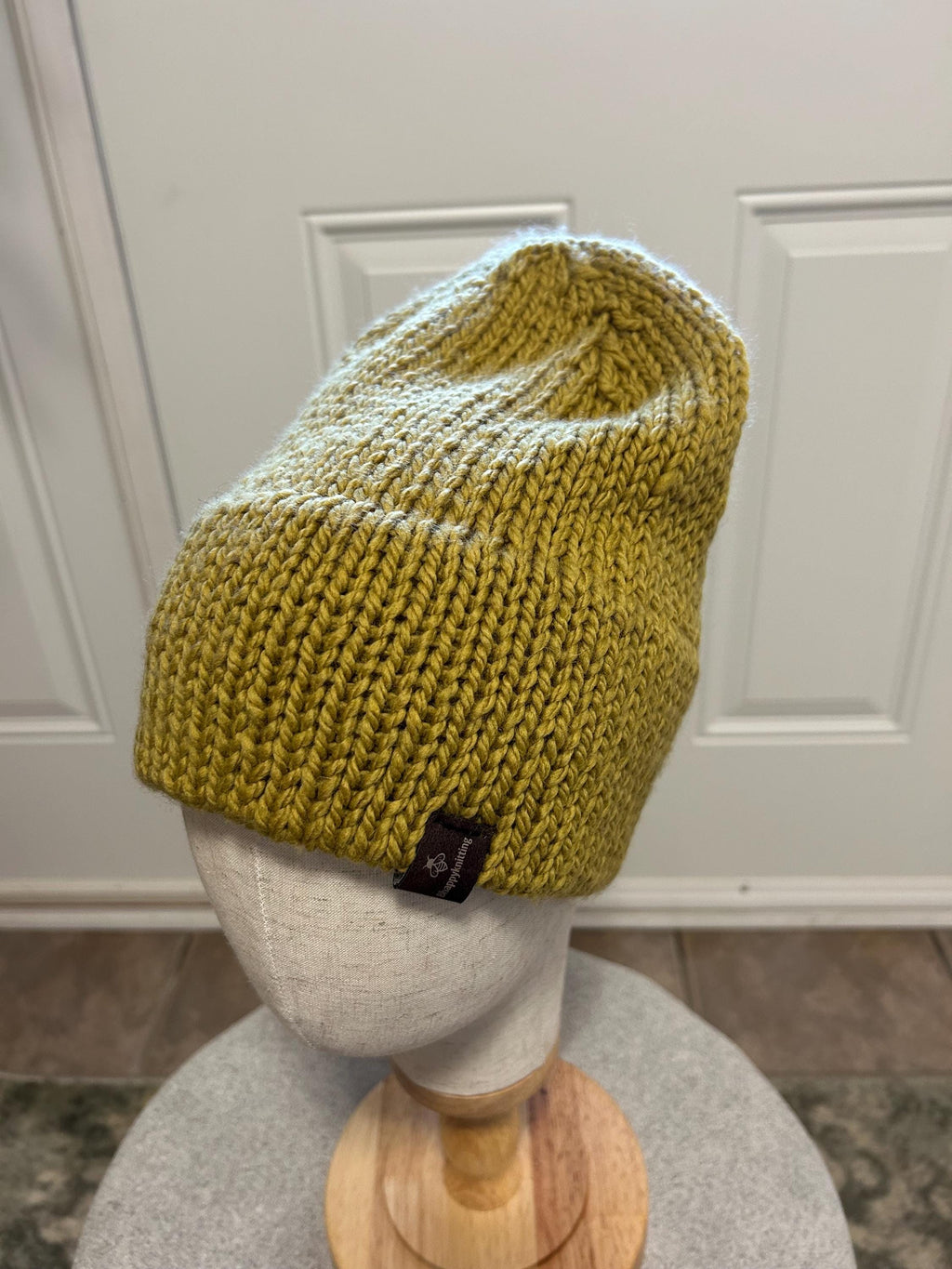 Hand Knit Merino Wool Beanie: Double Brim high top hat for men or women, soft cozy warm winter toque, soft yellow colour toque,  gift