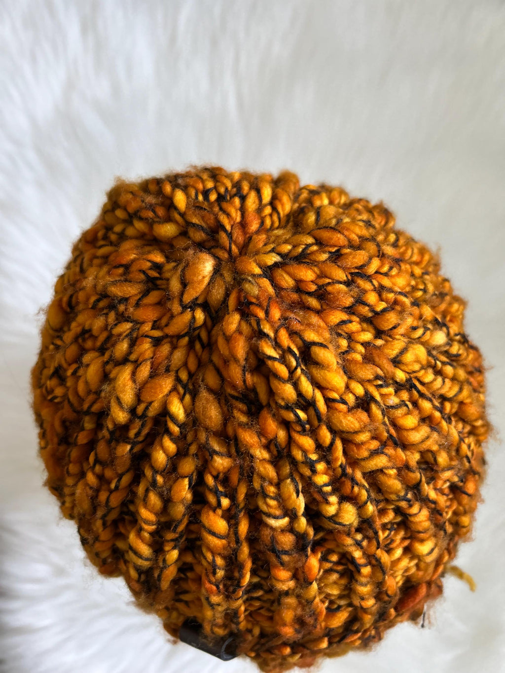Handknit Chunky Wool Beanie: Orange Brim bulky Toque