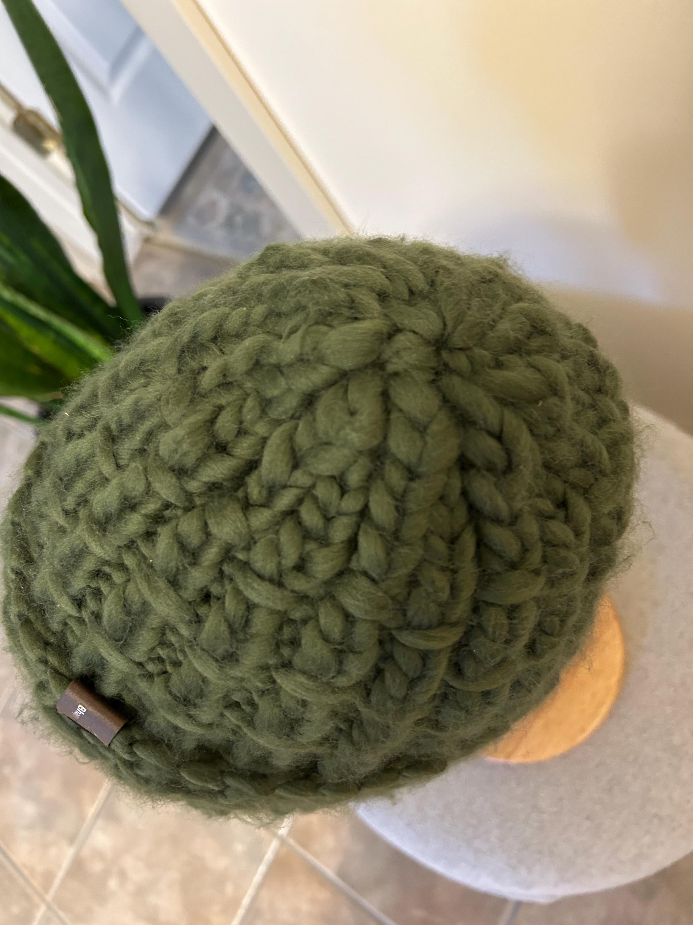 Hand Knit Merino Wool Toque: Chunky green Fisherman Beanie, soft cozy fold up brim toque
