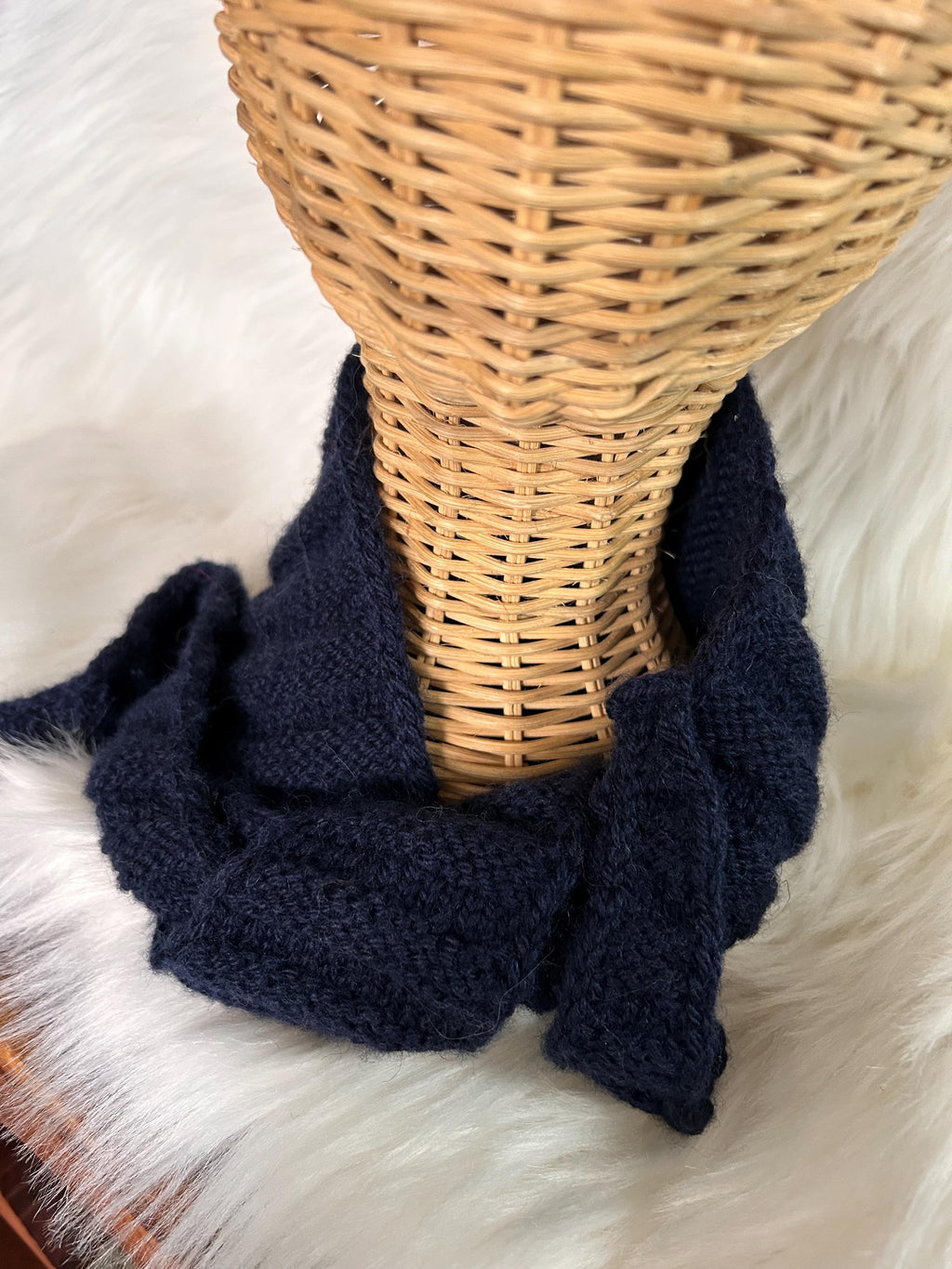 Hand Knit Wool Mini Scarf, Blue Neck Warmer