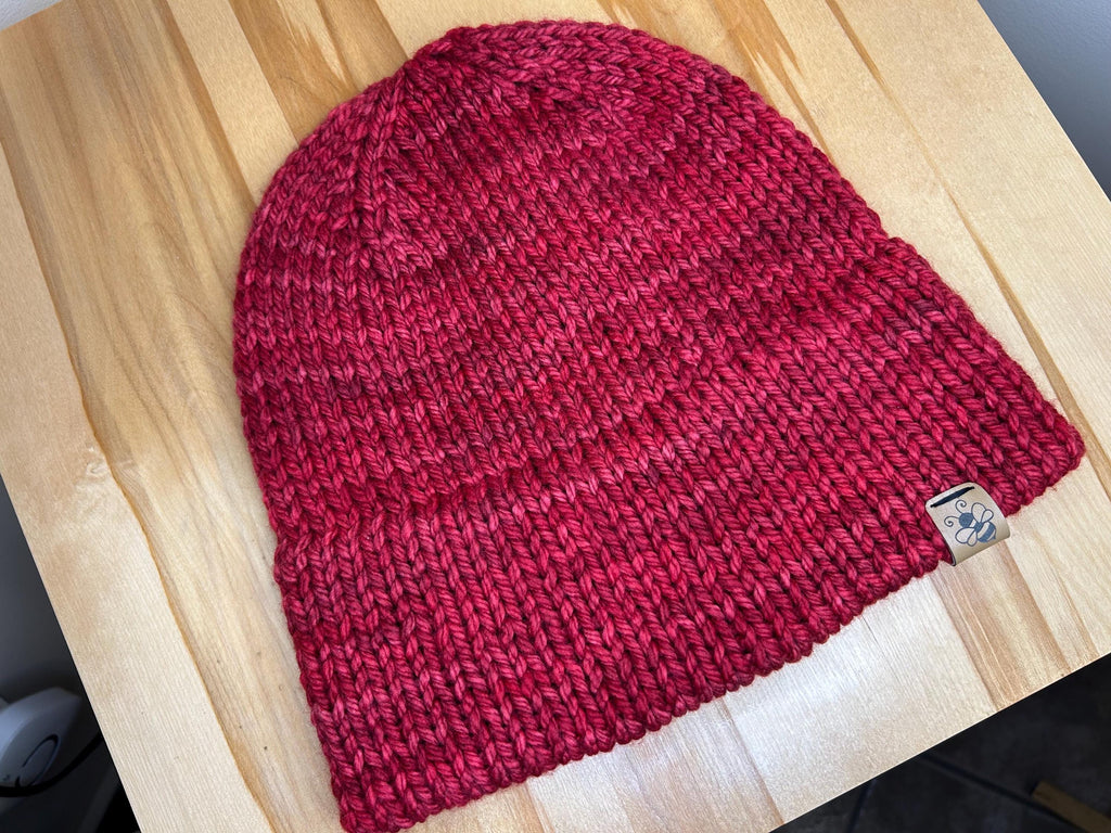 Hand Knit Merino Wool Beanie: Double Brim Red Toque, Cozy Warm Winter Hat