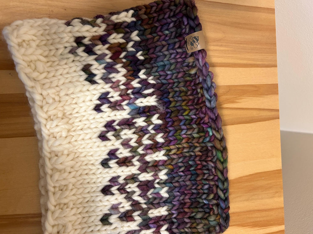 Hand Knit Merino Wool Beanie and cowl set: Removable Faux Fur Pompom