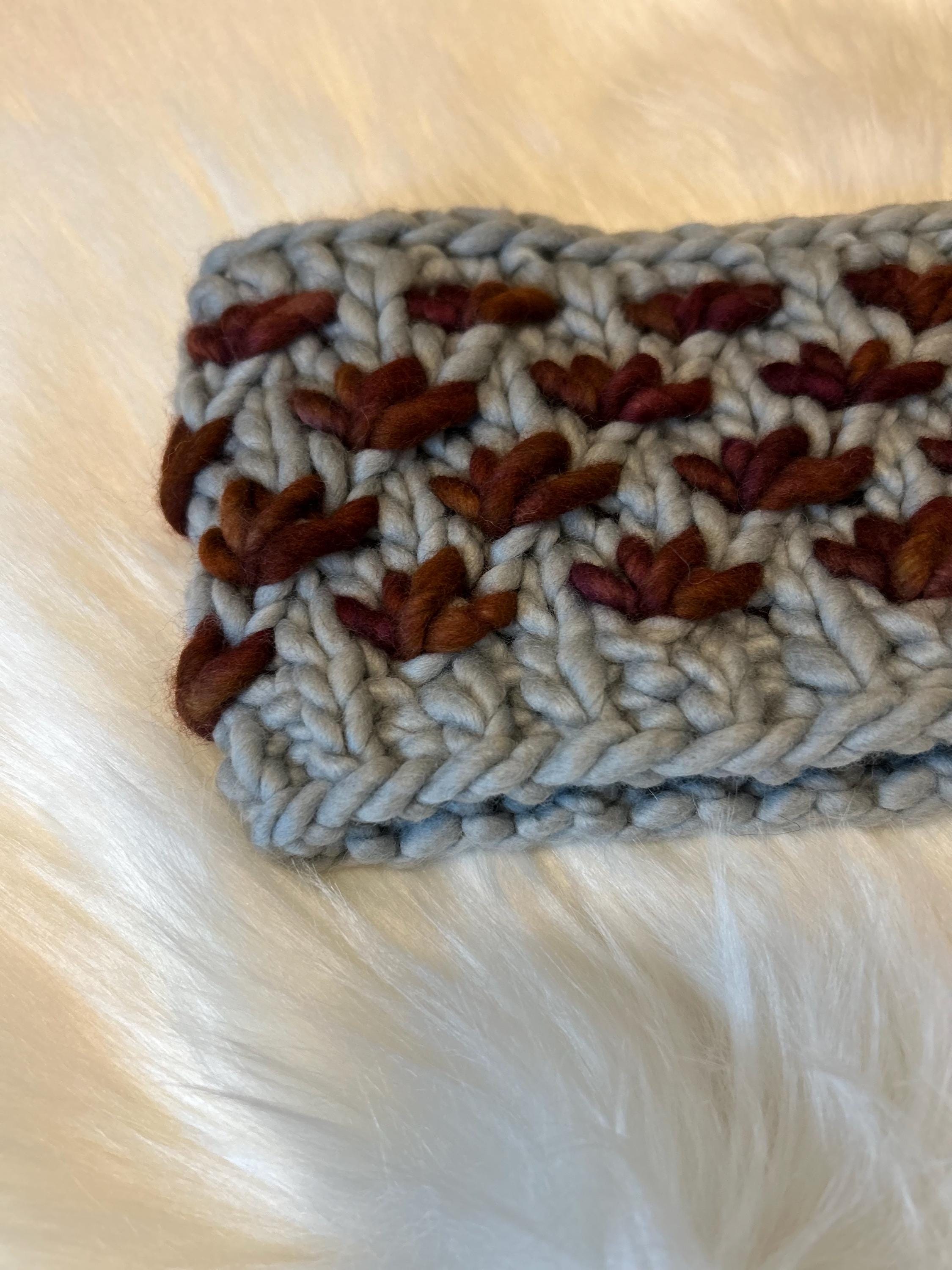 lotus flower headband, earwarmer, merino wool, handmade, handknit, messy bun headband