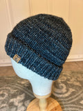 Hand Knit Blue Merino Wool Beanie, Double Brim, unisex