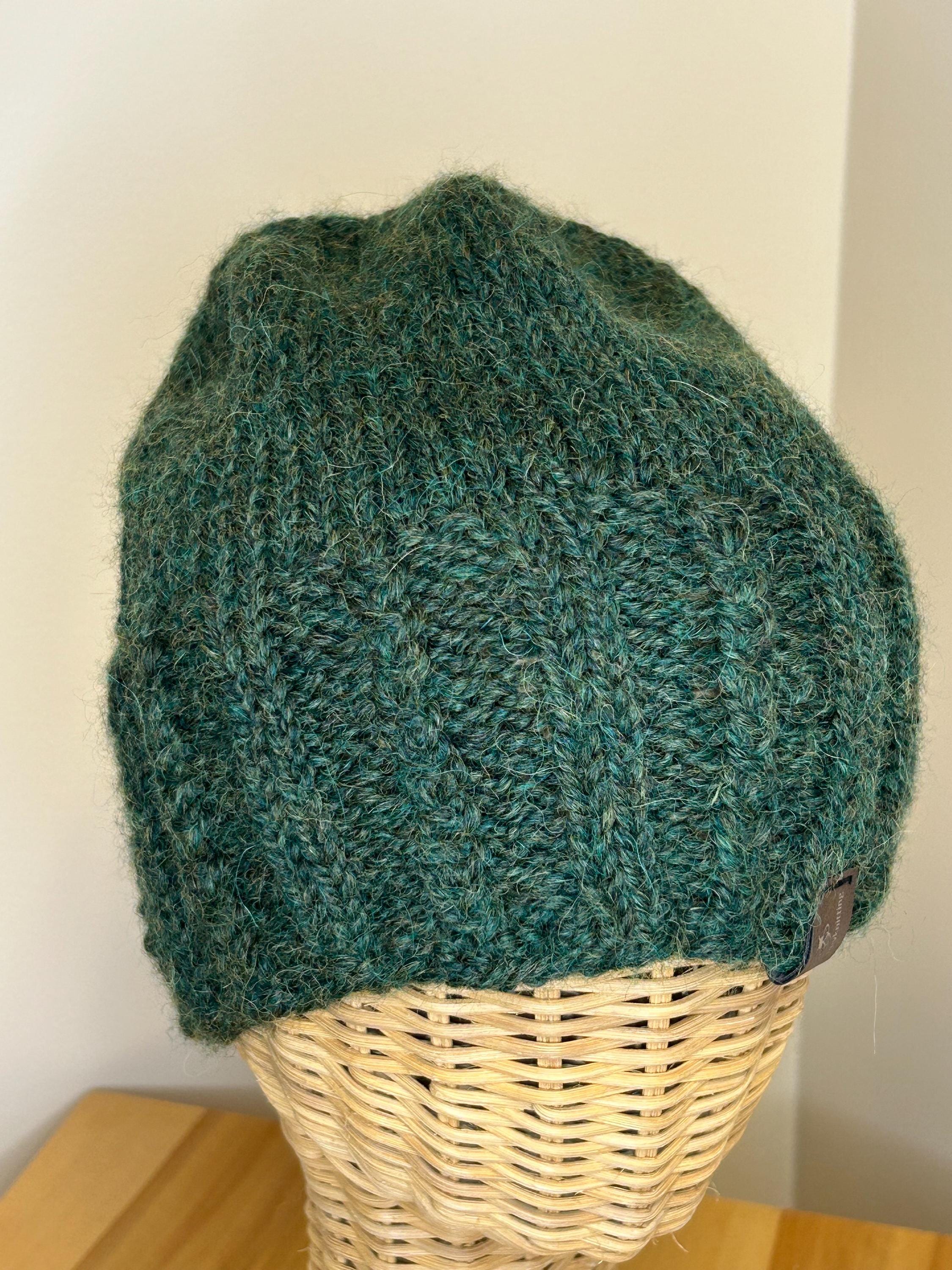 Hand Knit Wool Beanie: Forest Green Textured Toque