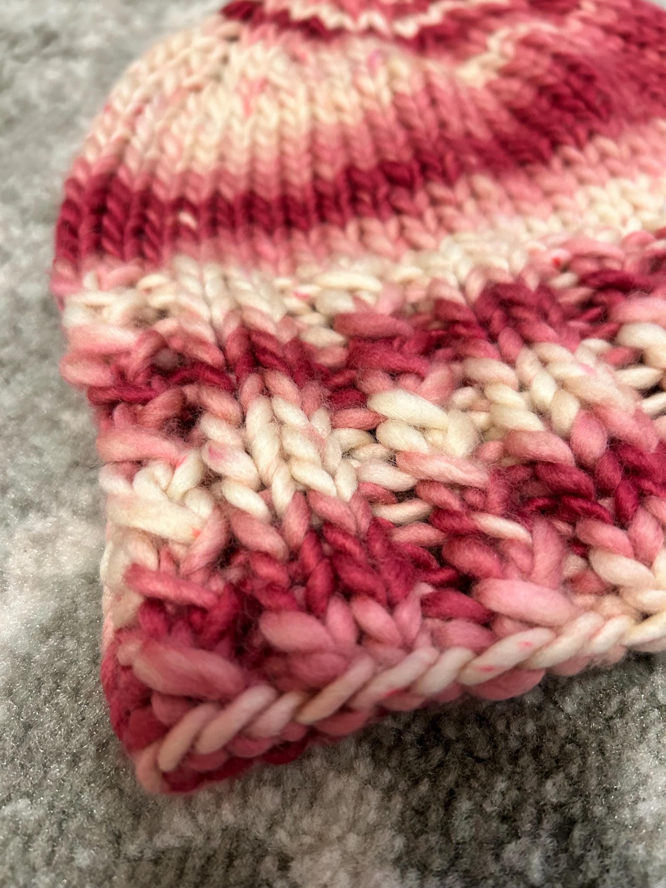 Hand Knit Merino Wool Beanie: Pink Textured Toque, valentines gift