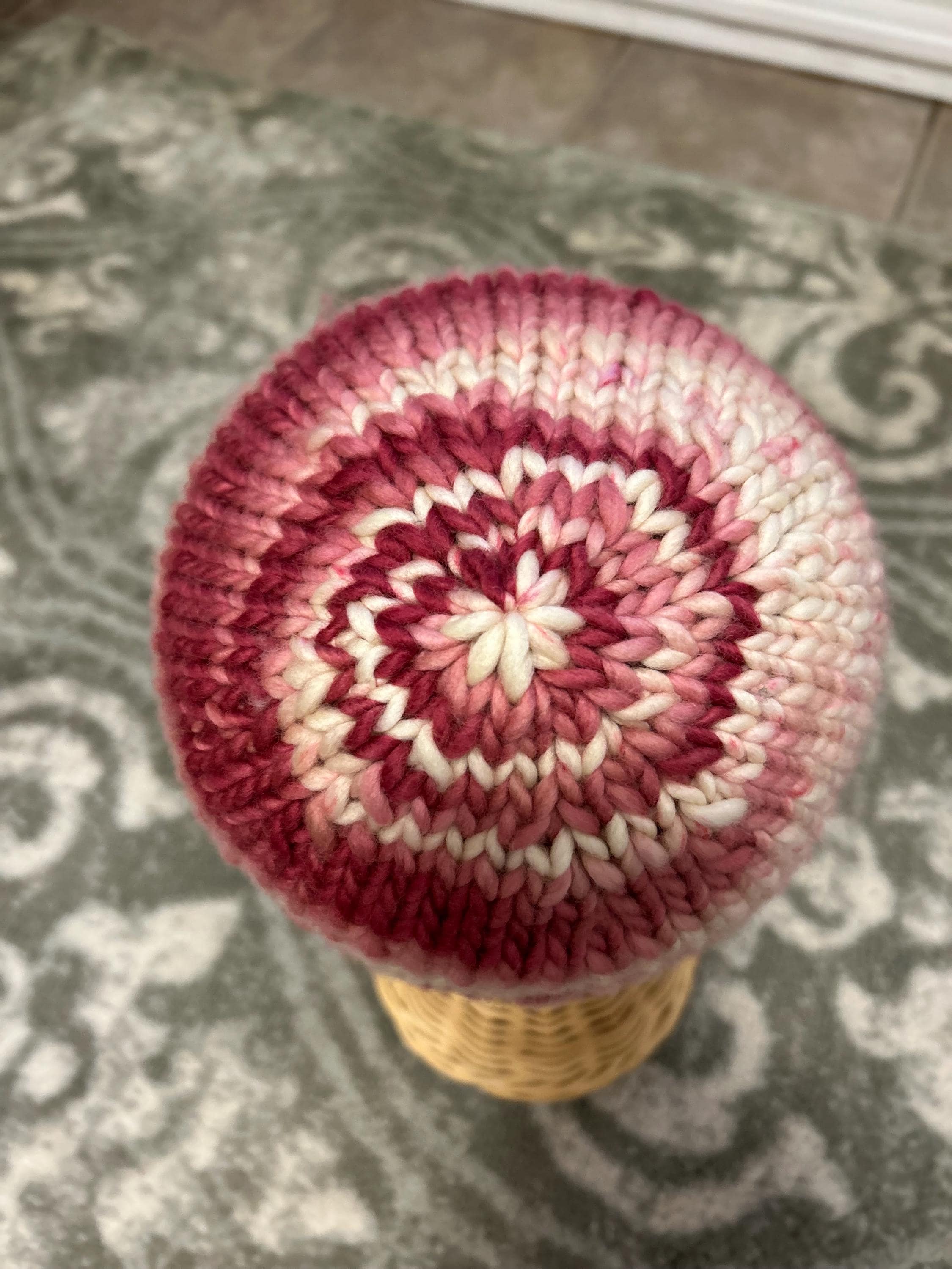 Hand Knit Merino Wool Beanie: Pink Textured Toque, valentines gift