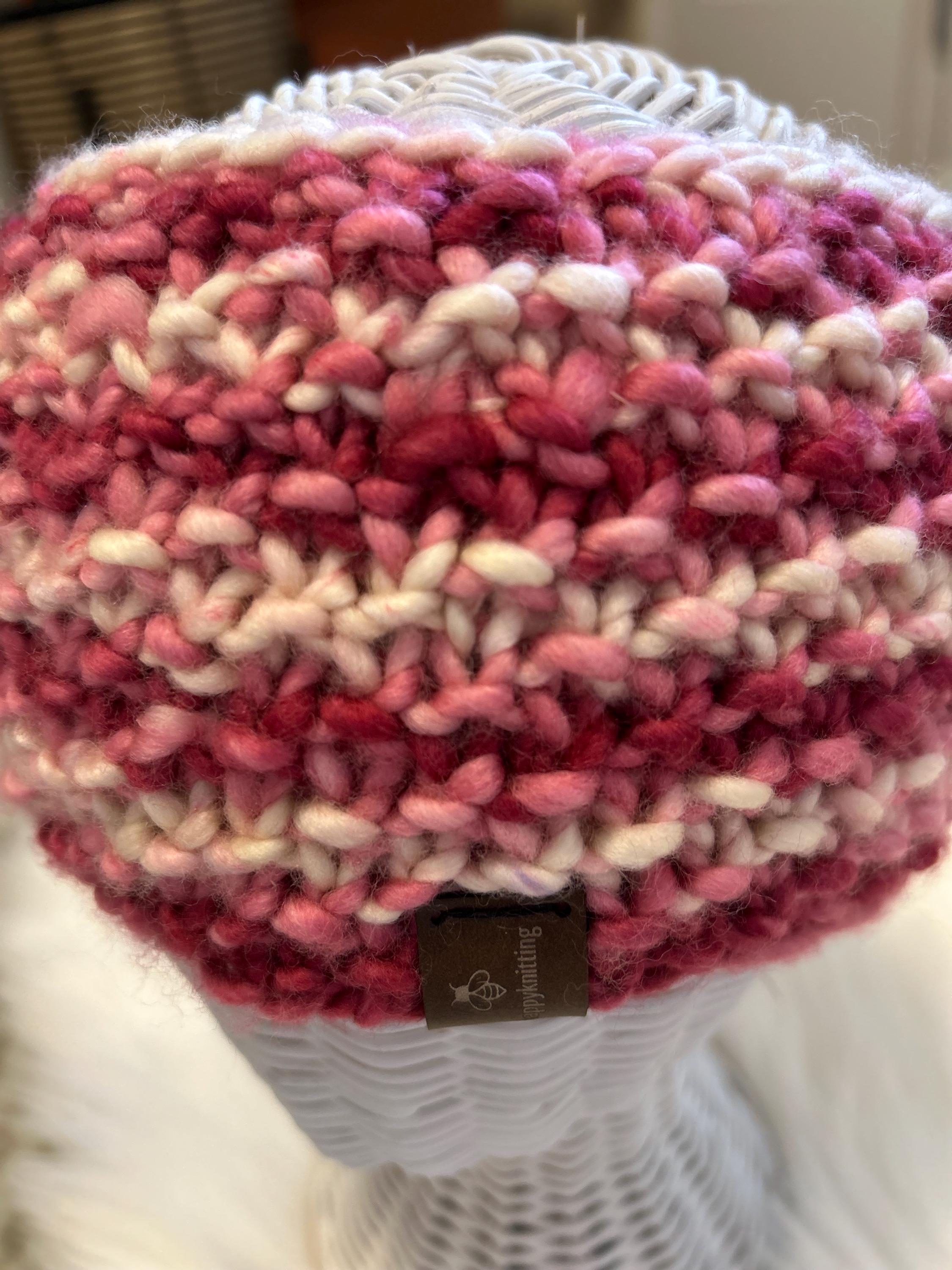 Handmade Knit Wool Ear Warmer Headband - Pink & White, valentines gift