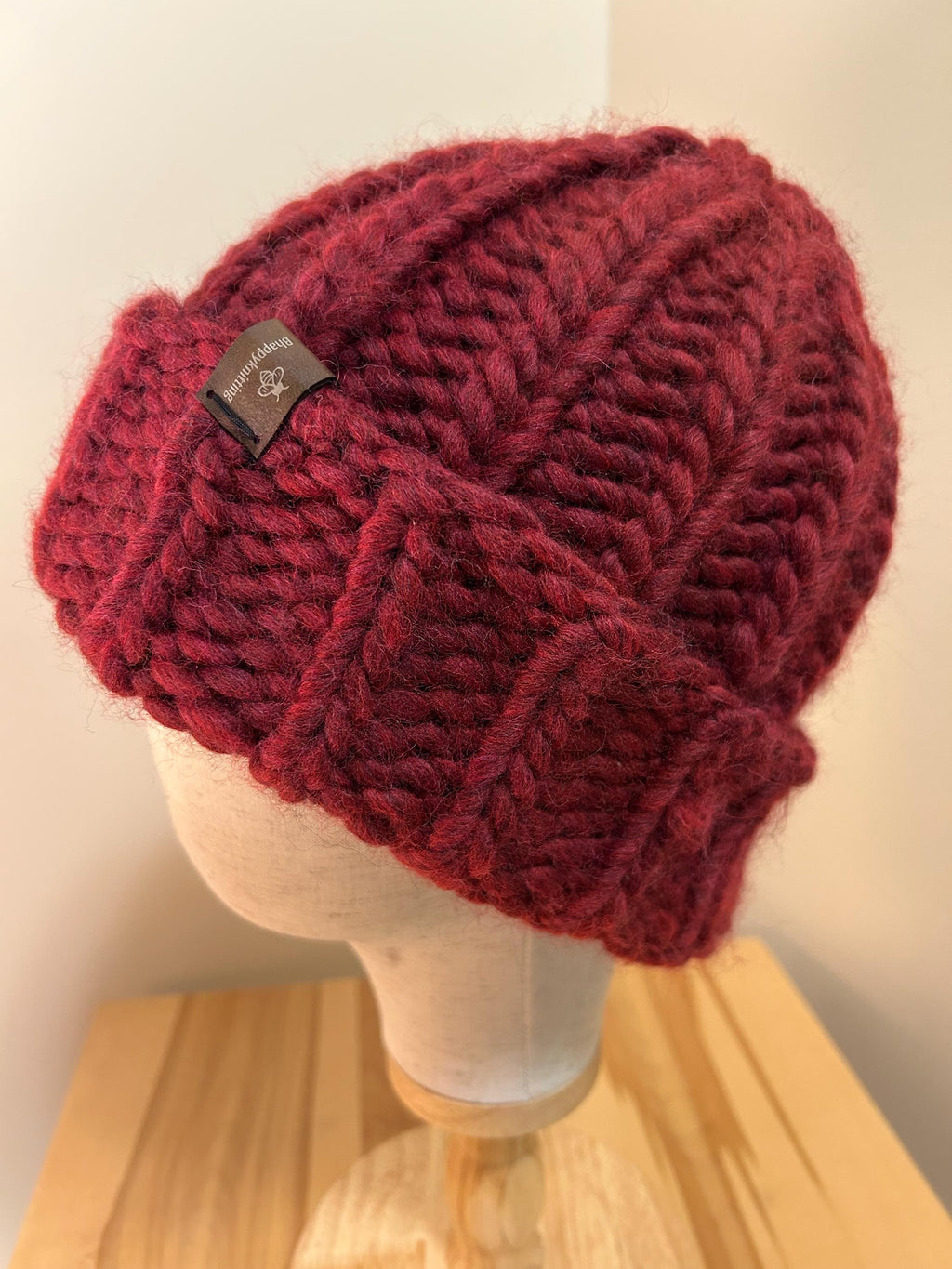Hand Knit Merino Wool Toque: Chunky Fuchsia Fisherman Beanie, soft cozy fold up brim toque
