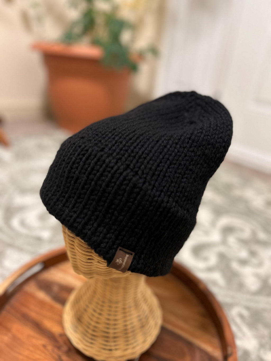Luxury Black Merino Wool Knit Beanie: Double Brim, Unisex