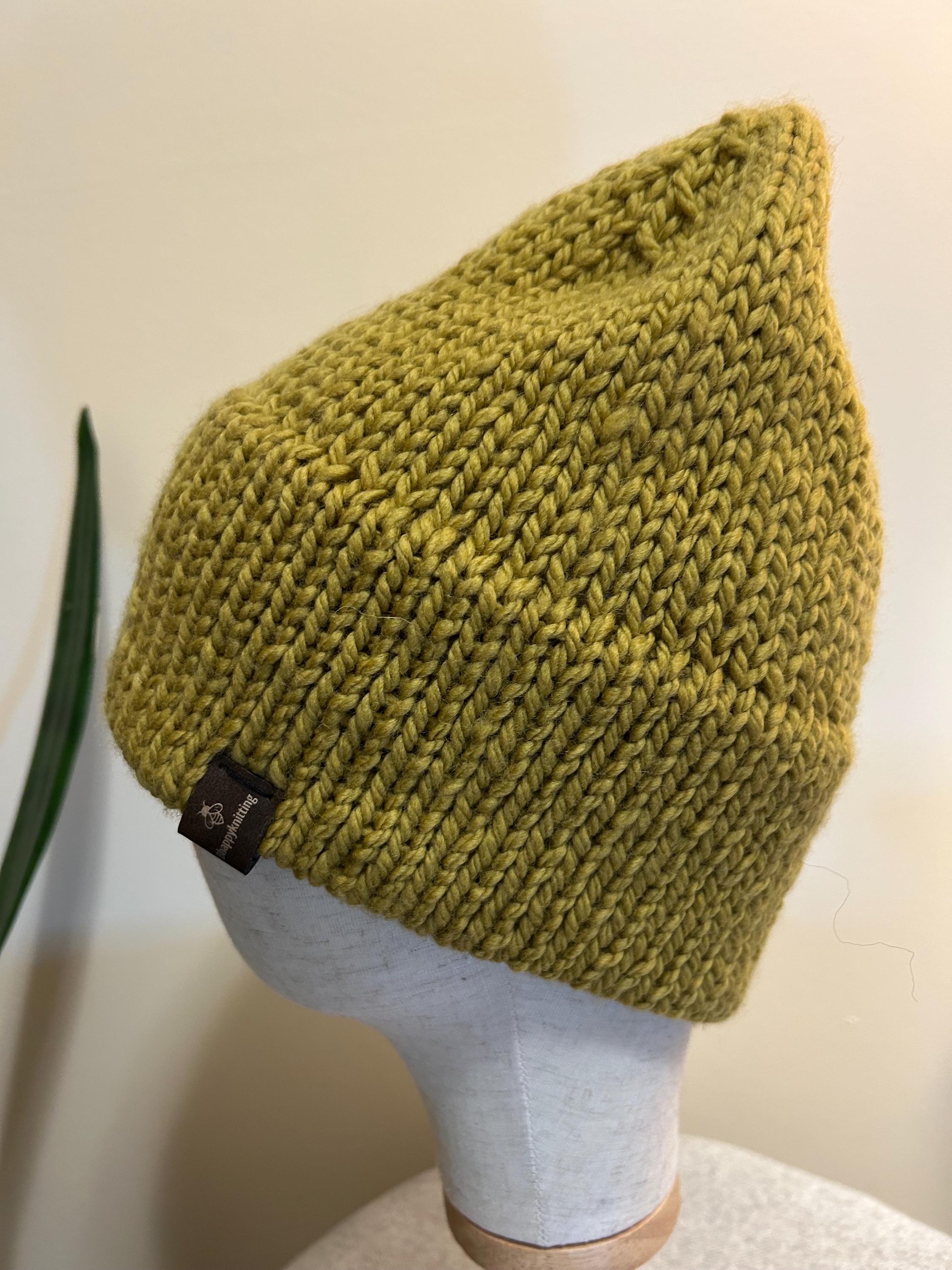 Hand Knit Merino Wool Beanie: Double Brim high top hat for men or women, soft cozy warm winter toque, soft yellow colour toque,  gift
