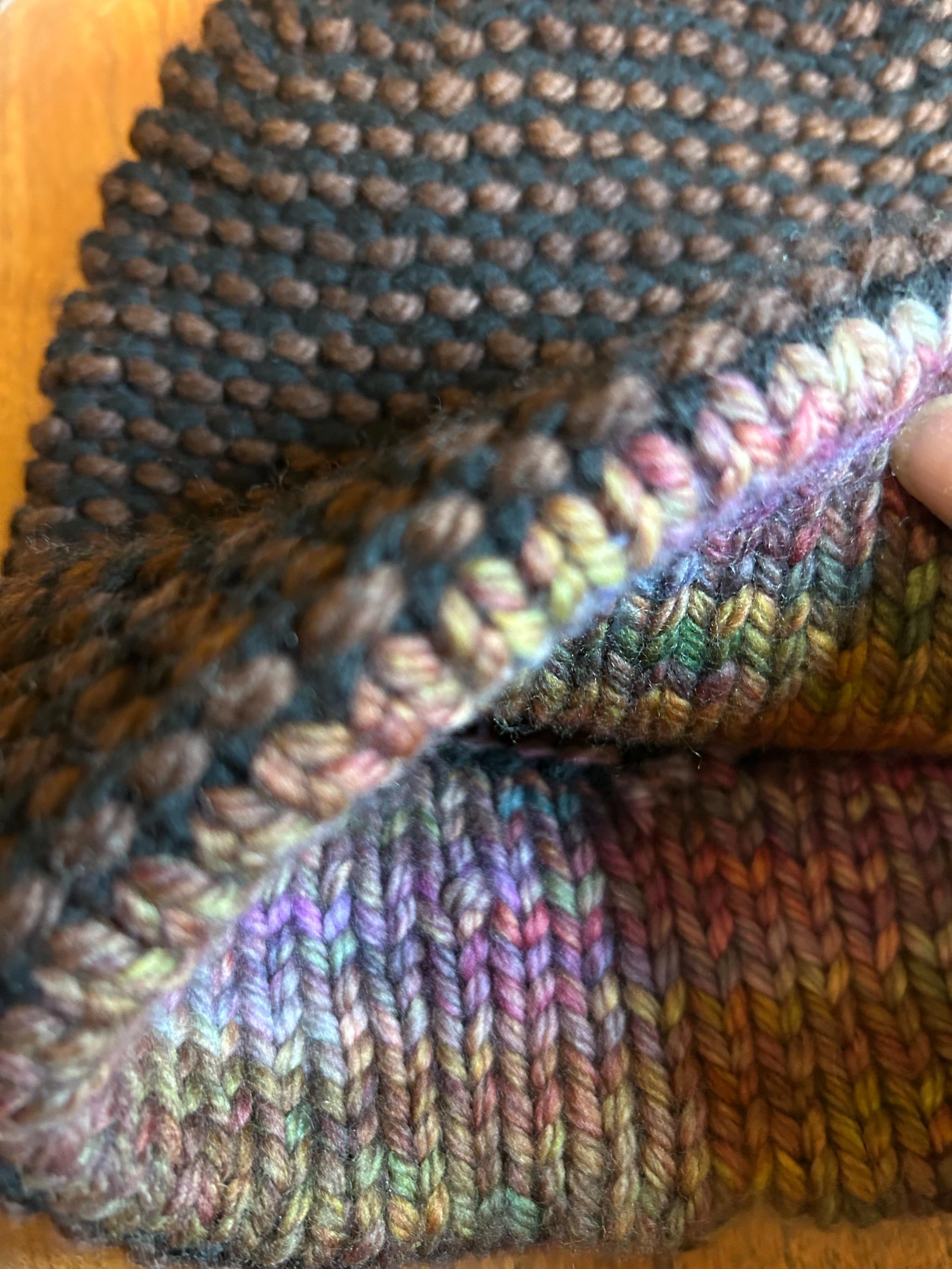 Hand Knit Merino Wool Beanie: Unisex Brown Textured Toque