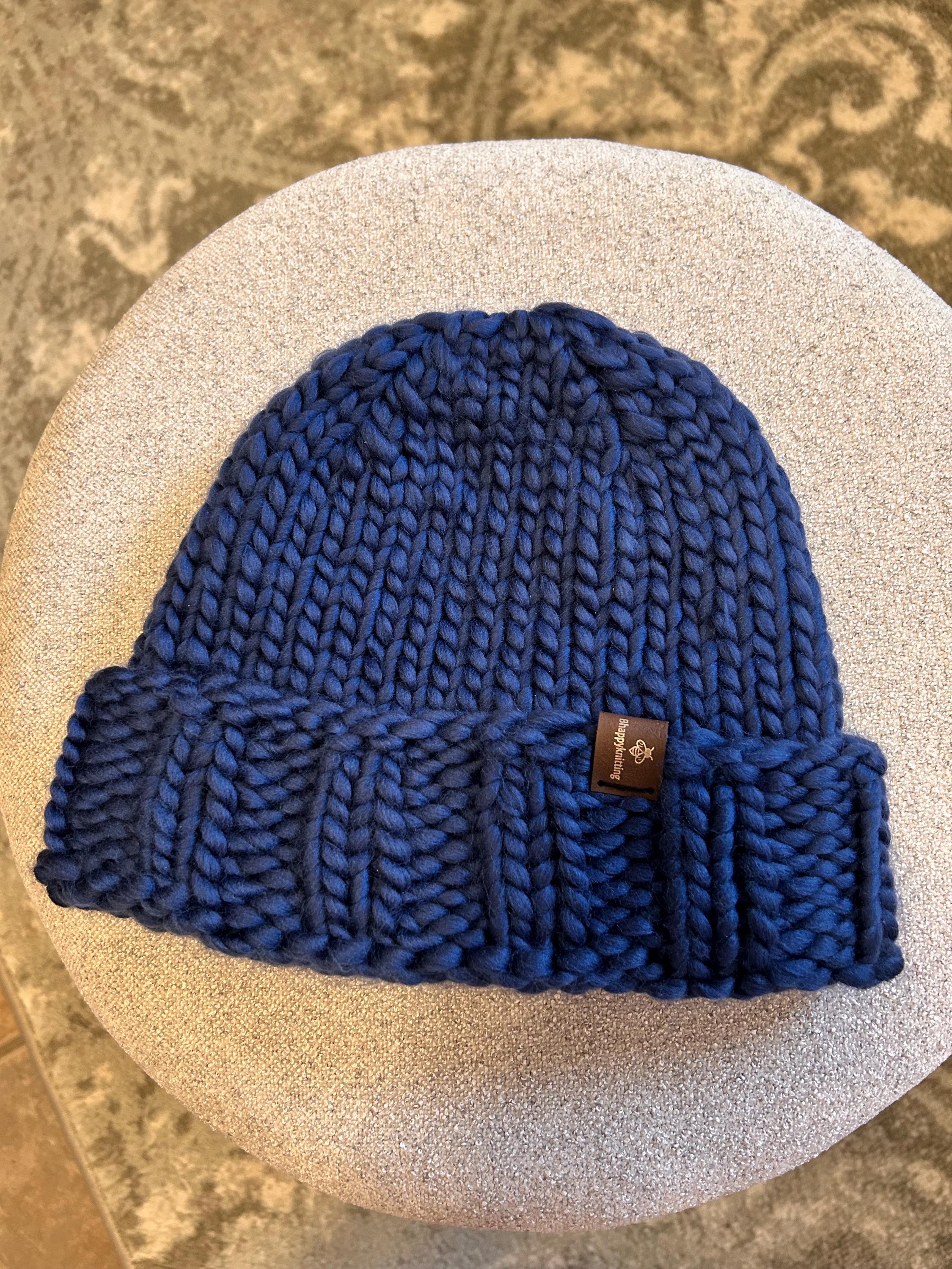 Handmade Royal Blue Peruvian Wool Beanie: Chunky Knit Folded Brim