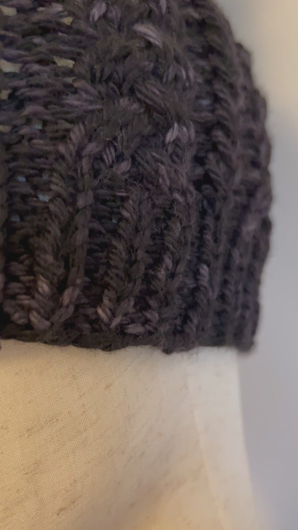 Handmade Merino Wool Knit Beanie: Black Textured Knit