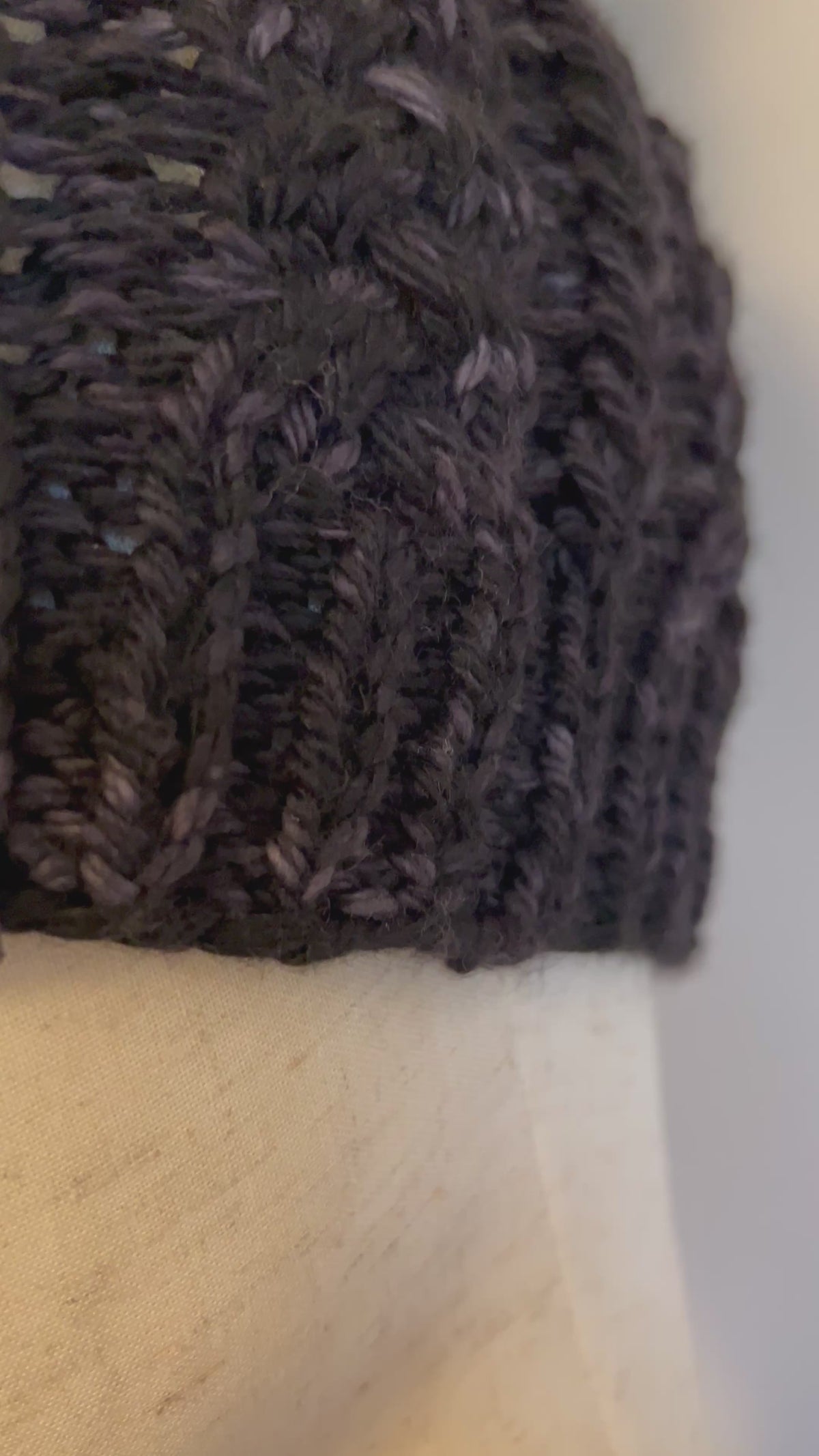 Handmade Merino Wool Knit Beanie: Black Textured Knit