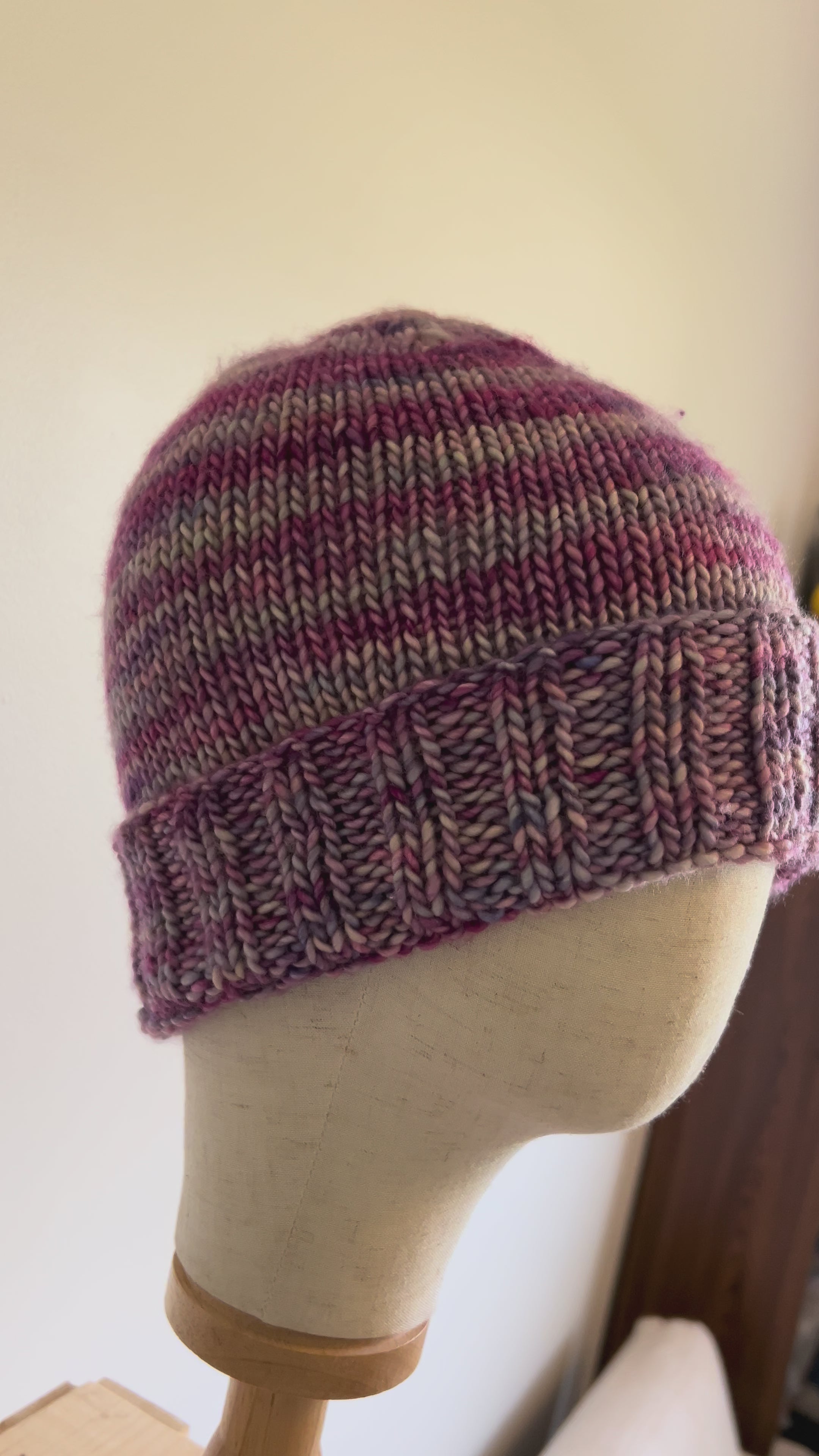 Folded brim wool adult pink beanie